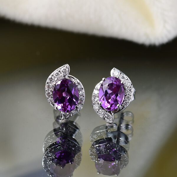 AAA Lab Created Farbwechsel-Saphir, Lab Grown Diamant Ohrringe 417 Gold ca. 2,30 ct. image number 1