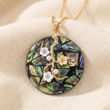 Abalone Muschel, Harz Anh&auml;nger mit Kette ca. 50 cm + 5 cm Extender, 316L Edelstahl, goldfarben