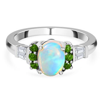 Nat&uuml;rlicher &Auml;thiopischer Opal und Mehrfarbige Edelstein Ring 925 Silber platiniert (Gr&ouml;&szlig;e 16.00) ca. 1,07 ct