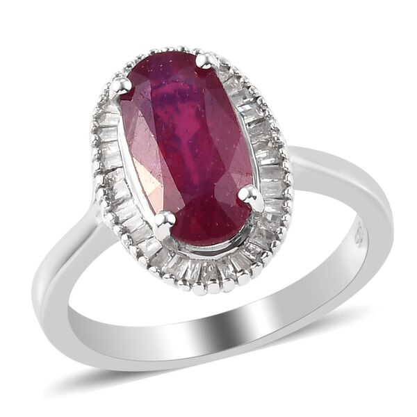 Afrikanischer Rubin und Diamant Halo Ring 925 Silber Platin-&Uuml;berzug image number 4