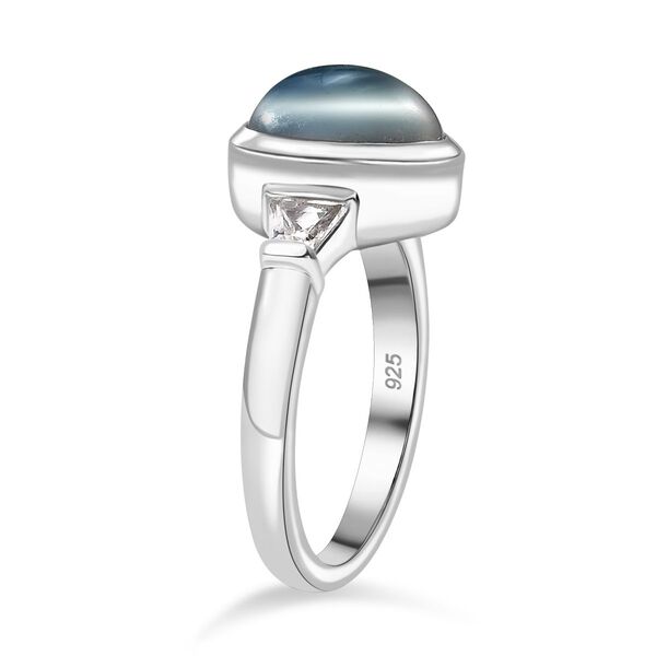 Srilankan Ebony Mondstein (Doublet), Wei&szlig;er Topas Ring 925 Silber rhodiniert (Gr&ouml;&szlig;e 21.00) ca. 3.36 ct image number 5