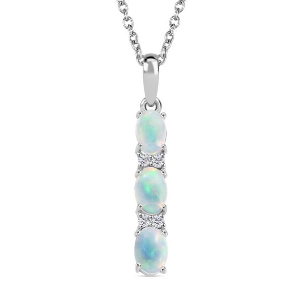 AA Natürlicher, äthiopischer Welo Opal, Weißer Zirkon Schmuckset 925 Silber platiniert und Edelstahl platiniert ca. 1,05 ct. image number 0