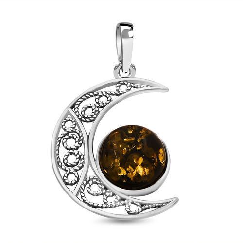 Natürlicher, baltischer grün-Bernstein Anhänger, 925 Silber ca. 1,00 ct image number 0