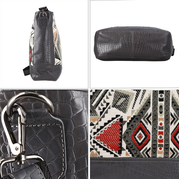 Crossbody Bag aus echtem Leder und Jacquard mit Krokopr&auml;gung, schwarz image number 17