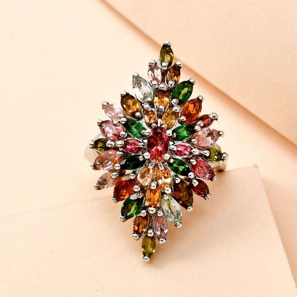 Nat&uuml;rlicher Mehrfach-Turmalin Ring, 925 Silber platiniert  ca. 3,68 ct image number 2