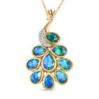 Pfau Quarz Triplette Anhänger mit Kette, 925 Silber Gelbgold Vermeil, ca. 4.83 ct