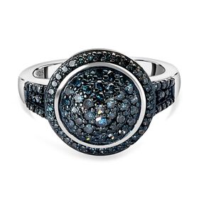 Blauer Diamant Ring, 925 Silber platiniert, (Größe 21.00), ca. 0.75 ct