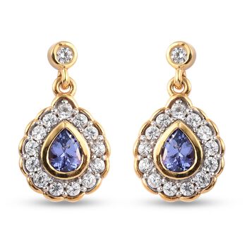 Tansanit und Zirkon Ohrringe 925 Silber vergoldet ca. 1,39 ct