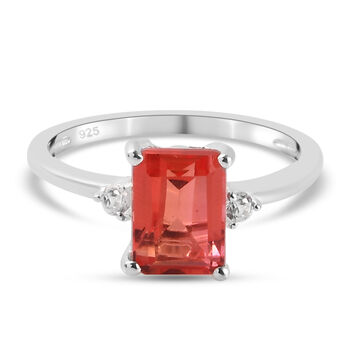 Padparadscha Triplette Quarz und Zirkon-Ring, 925 Silber (Gr&ouml;&szlig;e 16.00) ca. 1.78 ct