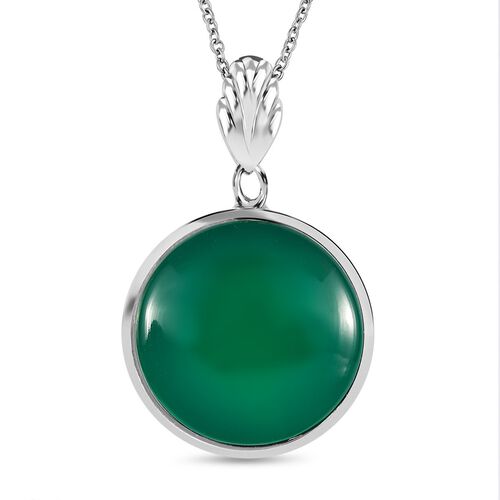 Grüner Onyx Anhänger mit Kette, Edelstahl platiniert, ca. 34.33 ct image number 0
