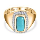 Amerikanischer, natürlicher, Sleeping Beauty Türkis, Weißer Zirkon Ringe 925 Silber Gelbgold Vermeil (Größe 21.00) ca. 1.54 ct