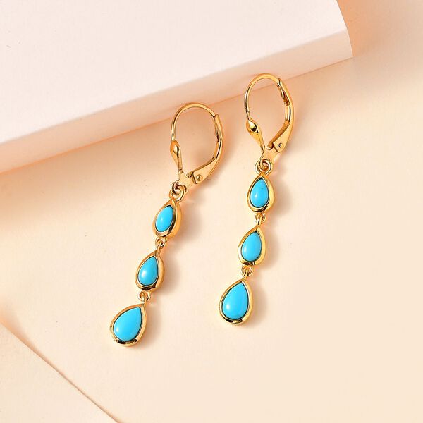 AA Sleeping Beauty T&uuml;rkis Ohrringe 925 Silber 750 Gelbgold Vermeil ca. 1,62 ct. image number 2