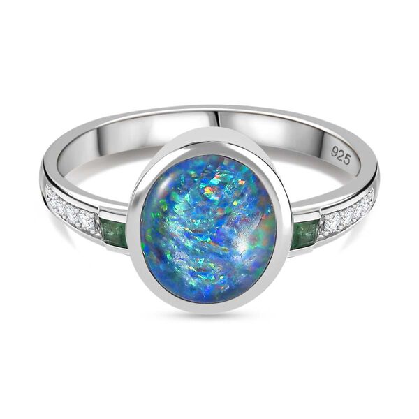 Boulder Opal Triplett, Smaragd und Zirkon Ring - 1,72 ct.