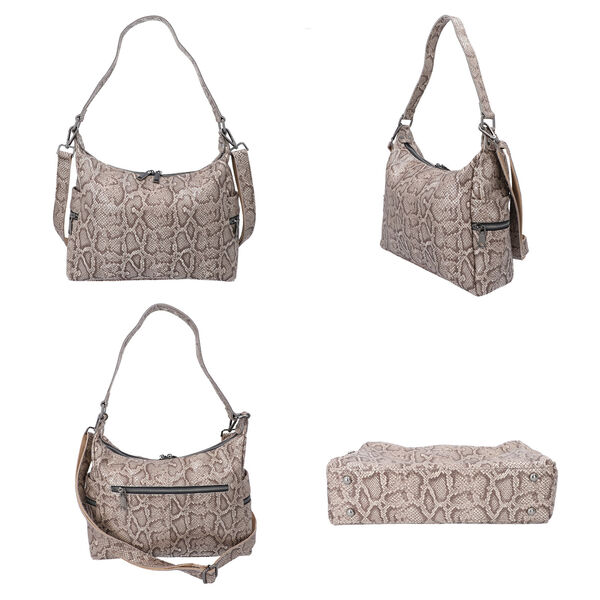 Hobo-Tasche aus 100% echtem Leder, Schlangenhautmuster, Khaki image number 4