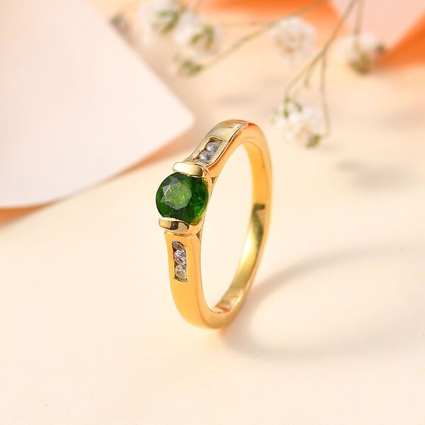 Natürlicher Chromdiopsid, Weißer Zirkon Ring 925 Silber vergoldet (Größe 19.00) ca. 0,65 ct image number 2