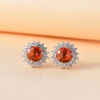 Zertifiziert und gepr&uuml;ft AAA Orange Saphir und Diamant Ohrringe in 585 Gold - 2,18 ct.