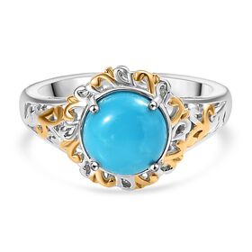 D'Joy AA Sleeping Beauty Türkis Ring 925 Silber Rhodiniert und 750 Gelbgold Vermeil (Größe 18.00) ca. 1.87 ct