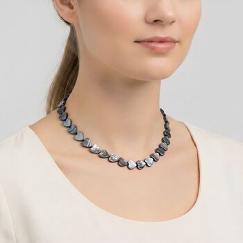 Pfaufarbene Herz Muschelkernperle 50cm Halskette