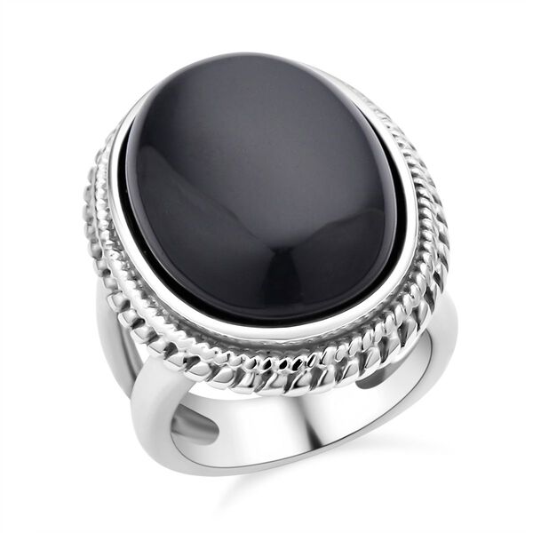Schwarzer Glasachat Ring Reiner Edelstahl (Größe 18.00) ca. 50,00 ct image number 0