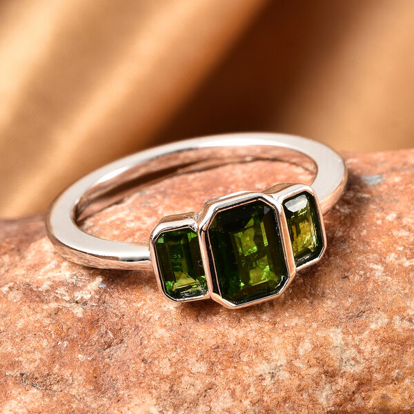 Nat&uuml;rlicher Chromdiopsid 3 Stein Ring 925 Silber rhodiniert  ca. 1,53 ct image number 2