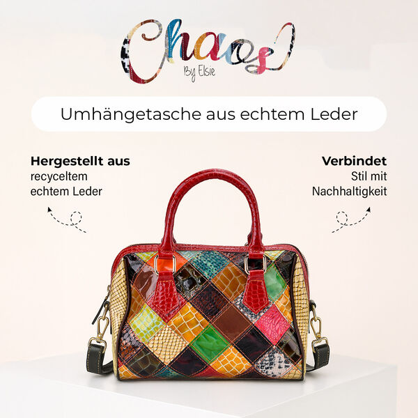 Chaos by Elsie Echtleder Crossbody Tasche im Rautenmuster mit RFID-Schutz und Mini-Taschenlampe und LA MAREY Schal aus 100% Maulbeerseide image number 3