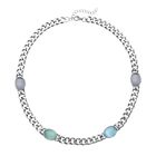 Mehrfarbige Katzenaugen Halskette, ca. 50 cm, reiner Edelstahl ca. 25.00 ct