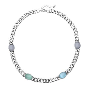 Mehrfarbige Katzenaugen Halskette, ca. 50 cm, reiner Edelstahl ca. 25.00 ct