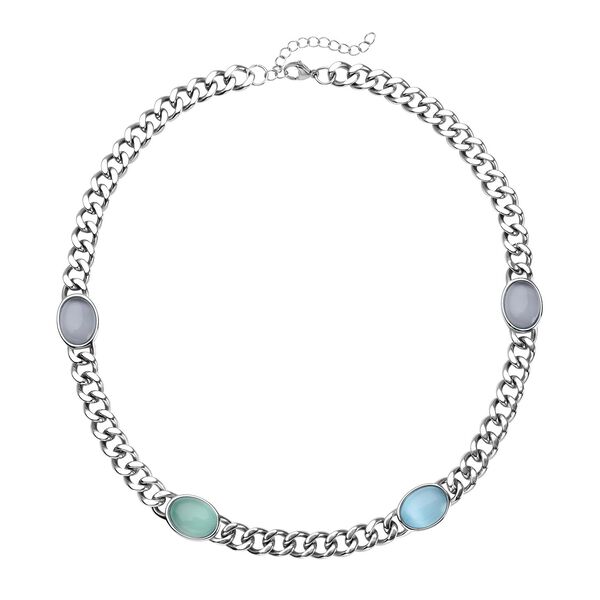 Mehrfarbige Katzenaugen Halskette, ca. 50 cm, reiner Edelstahl ca. 25.00 ct