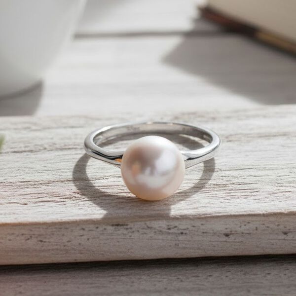 D'Joy wei&szlig;er Edison Perle Ring, 925 Silber rhodiniert image number 2