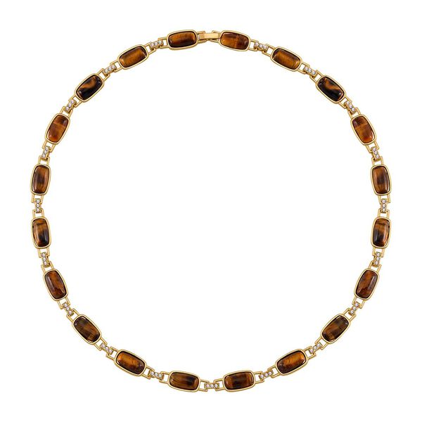 Gelbes Tigerauge, Wei&szlig;er Kristall Halskette ca. 50 cm Std Gelb image number 3