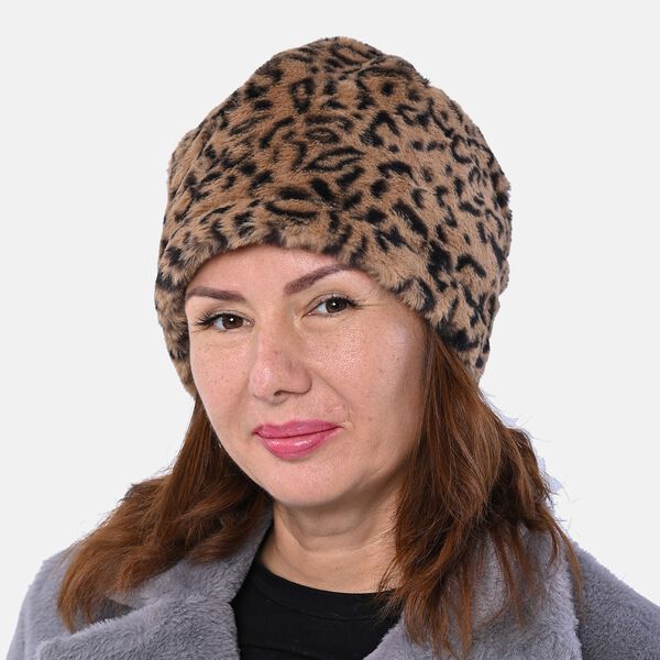 2 in 1 Infinity Schal und M&uuml;tze, Leopardenmuster, Braun image number 2