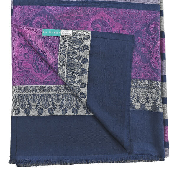 Jacquard gewebter Schal, Streifenmuster, Lila image number 5