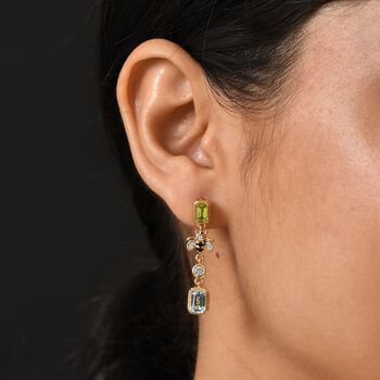 Giuseppe Perez Himmelblauer Topas, Rose De France Amethyst Ohrringe 925 Silber 750 Gelbgold Vermeil ca. 3.81 ct