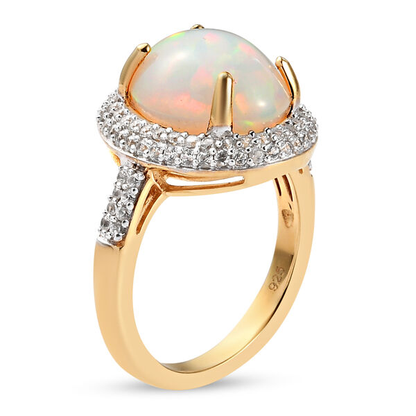 Nat&uuml;rlicher, &auml;thiopischer Opal und Zirkon-Ring, 925 Silber Gelbgold Vermeil  ca. 4,08 ct image number 5