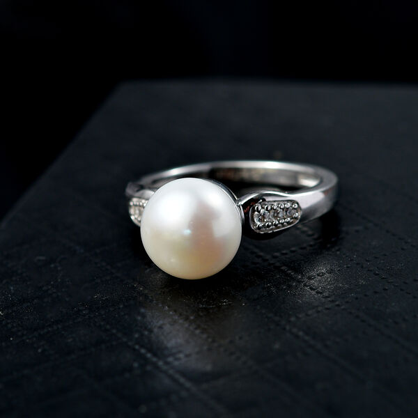 EverTrue S&uuml;&szlig;wasser Perle und Zirkon Ring in Silberton image number 1