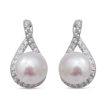 Wei&szlig;e S&uuml;&szlig;wasser Perle und Simulierter Wei&szlig;er Diamant Ohrringe 925 Silber rhodiniert ca. 0,91 ct