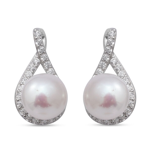 Wei&szlig;e S&uuml;&szlig;wasser Perle und Simulierter Wei&szlig;er Diamant Ohrh&auml;nger 925 Silber rhodiniert ca. 0,91 ct&nbsp;