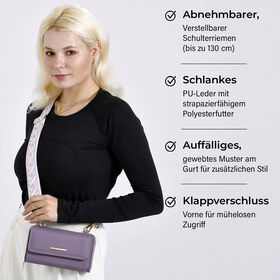 Crossbody-Tasche mit Klappfach, gemustertem Trageriemen und RFID-Schutz - 19x5x11 cm, Lila