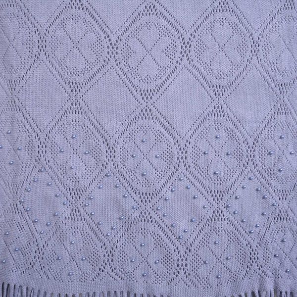 Strickschal mit Quasten und Perlen, Hellgrau image number 4