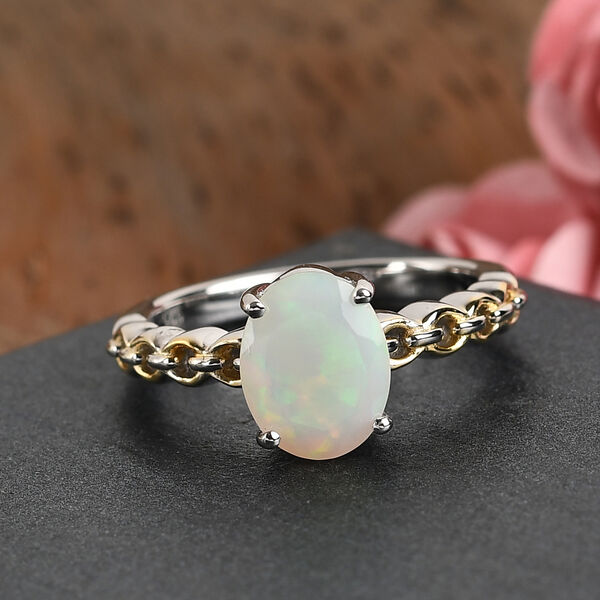 Nat&uuml;rlicher &Auml;thiopischer Opal Ring 925 Silber Zweifarbige Beschichtung image number 2