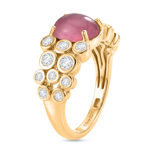 D'Joy Flamingo Mondstein, Wei&szlig;er Zirkon Ring 925 Silber 750 Gelbgold vermeil (Gr&ouml;&szlig;e 18.00) ca. 2,86 ct image number 4