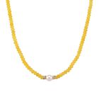 Muschelkernperle-Halskette mit Gelbem Quarzit, verstellbar 40+10cm, goldfarben