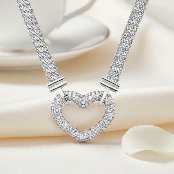 Wei&szlig;e Zirkonia 50+5cm Halskette in Silberton image number 2