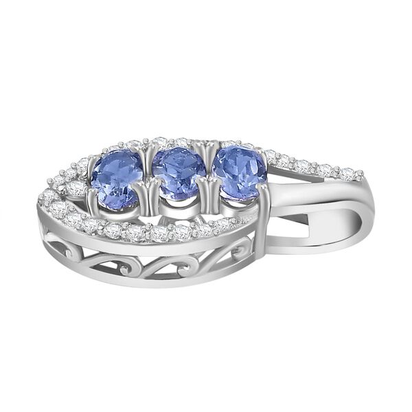 Tansanit, Weißer Zirkon Anhänger 925 Silber platiniert ca. 0,92 ct. image number 4