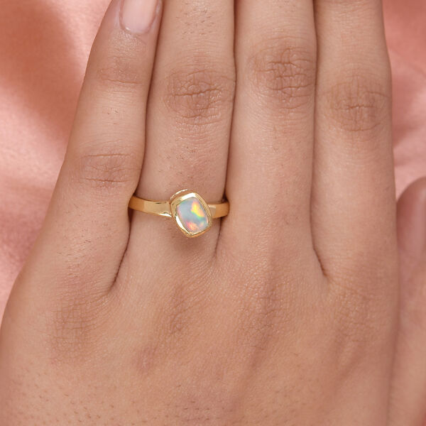 Nat&uuml;rlicher &Auml;thiopischer Opal und Zirkon Ring 925 Silber vergoldet image number 3