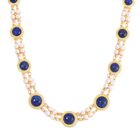 Lapislazuli, Wei&szlig;e Muschelkernperle Halskette ca. 45 cm