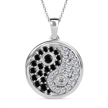 Wei&szlig;er Zirkon und schwarzer Spinell Anh&auml;nger mit Kette, 925 Silber platiniert ca. 2,12 ct