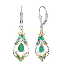 D’joy Kagem Sambischer Smaragd, Smaragd Ohrringe 925 Silber Rhodiniert und 750 Gelbgold Vermeil ca. 1,26 ct.