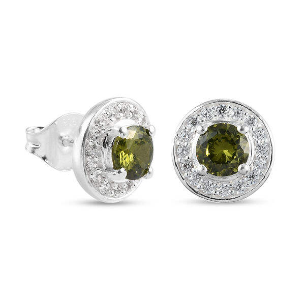LUSTRO STELLA - Peridot Zirkonia und wei&szlig;e Zirkonia-Halo-Ohrstecker in Silber, 2,06 ct. image number 4