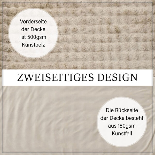 Serenity Night: Superweiche doppellagige Decke, luxuri&ouml;ses Kunstfell mit Mikropl&uuml;schfutter, 150 x 200 cm, Elfenbeinfarben image number 3